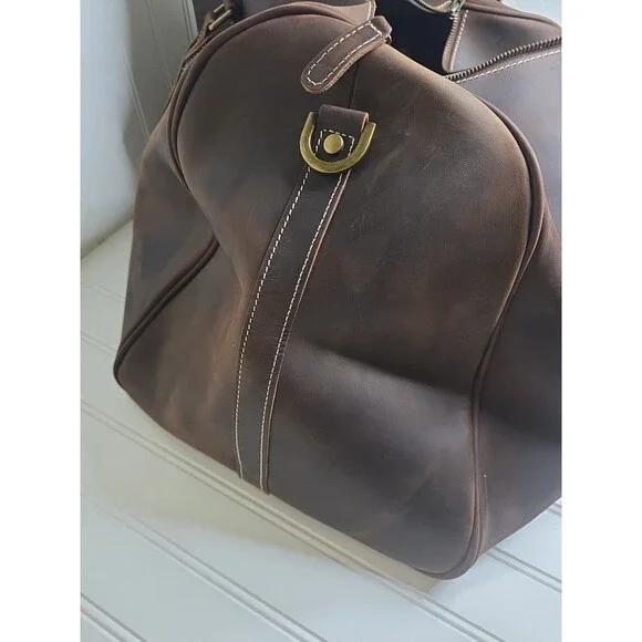 NEW LEATHFOCUS CHOCOLATE BROWN LEATHER TRAVEL DUFFLE BAG CARRY ON LUGGAGE-24inch - Picture 12 of 16